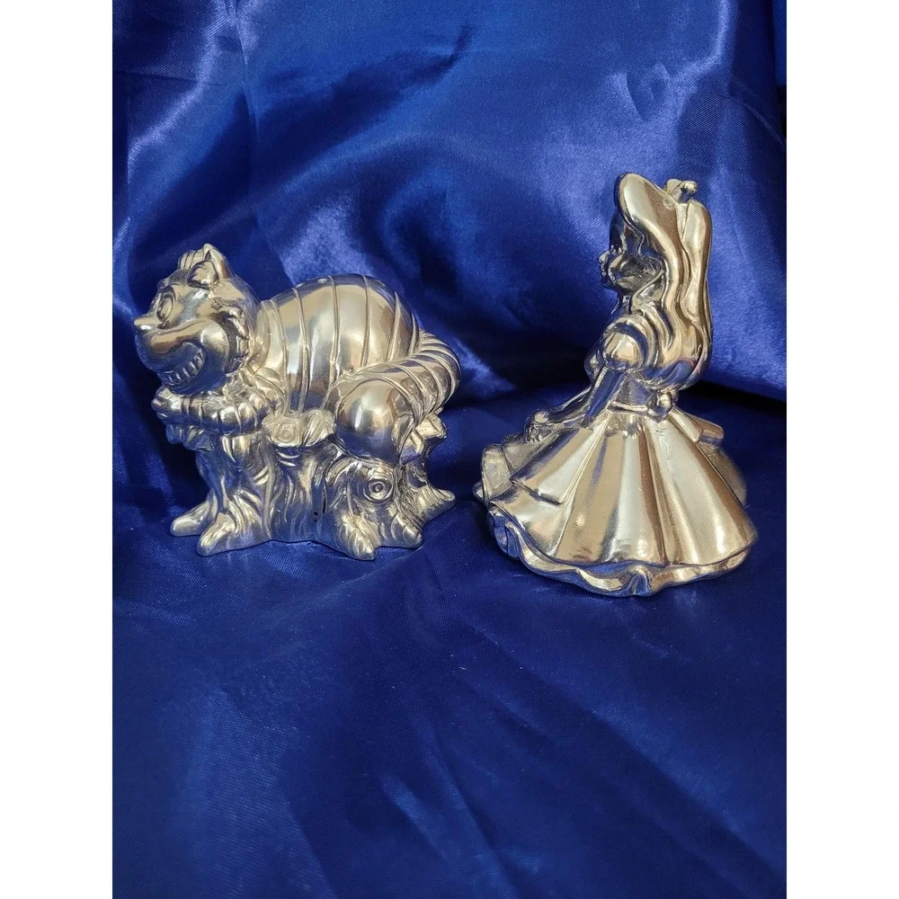 Disney Salt and Pepper Shakers Alice in Wonderland Cheshire Cat Silver Metal